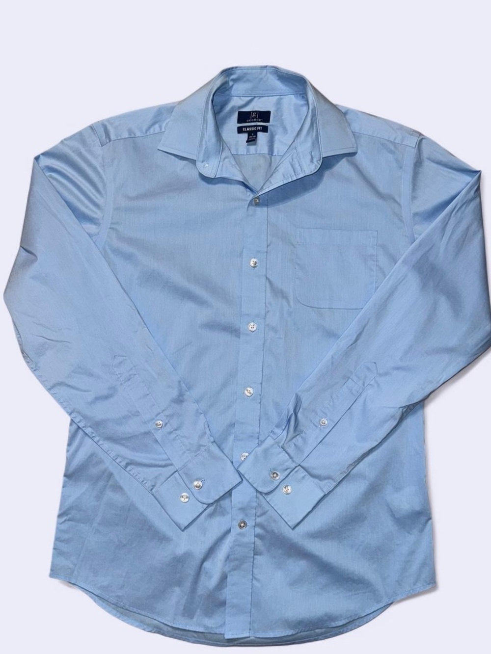 George Classic Fit Men’s Light Blue Button Front Dress Shirt Size Small 34-36